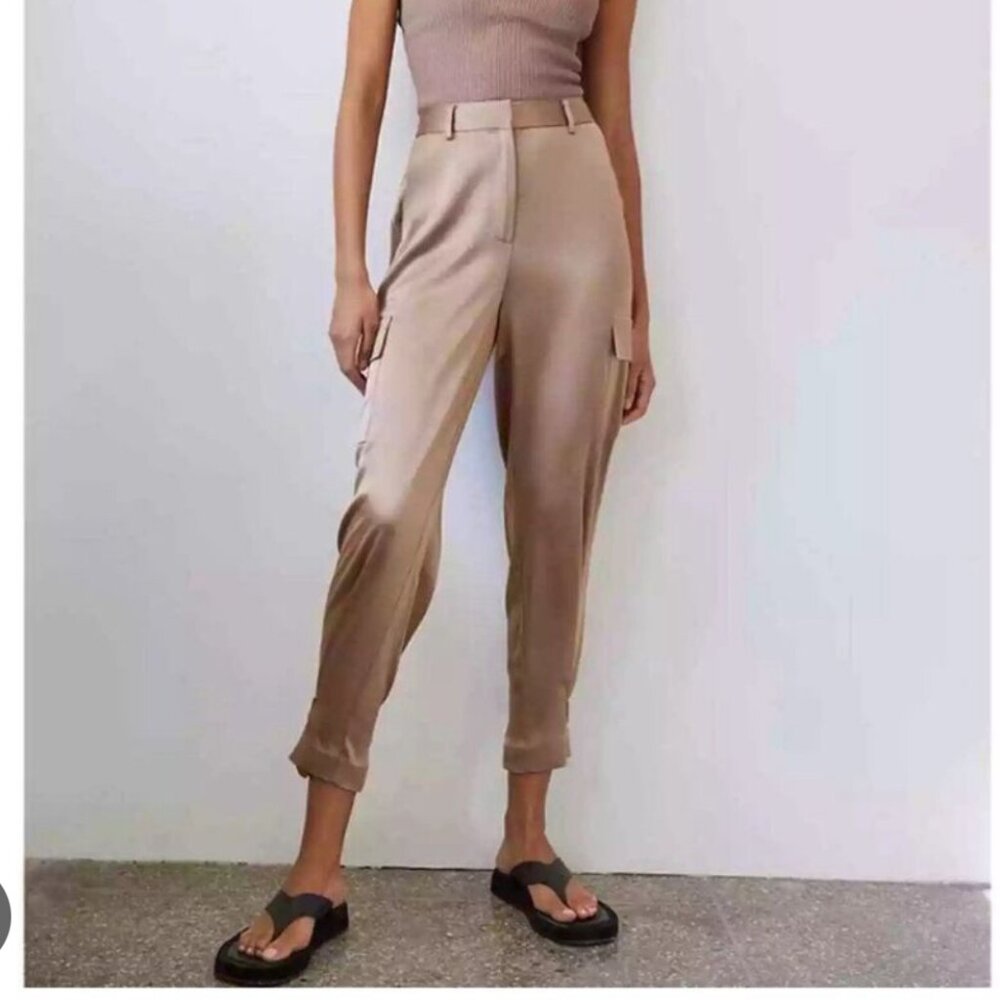 High Waisted Satin Cargo Pants